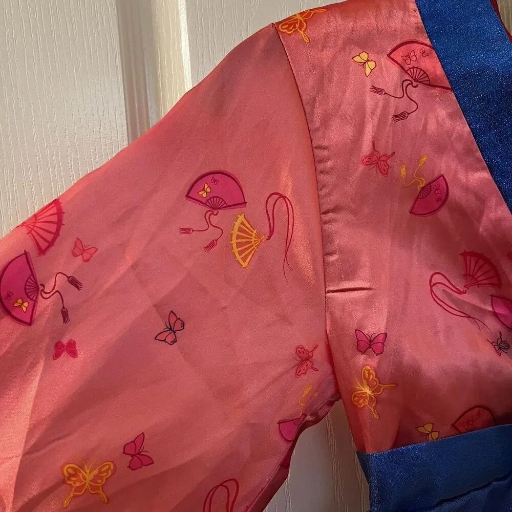 Disney Store Mulan Costume Dress Pink Red Blue Halloween Girls Size 7-8